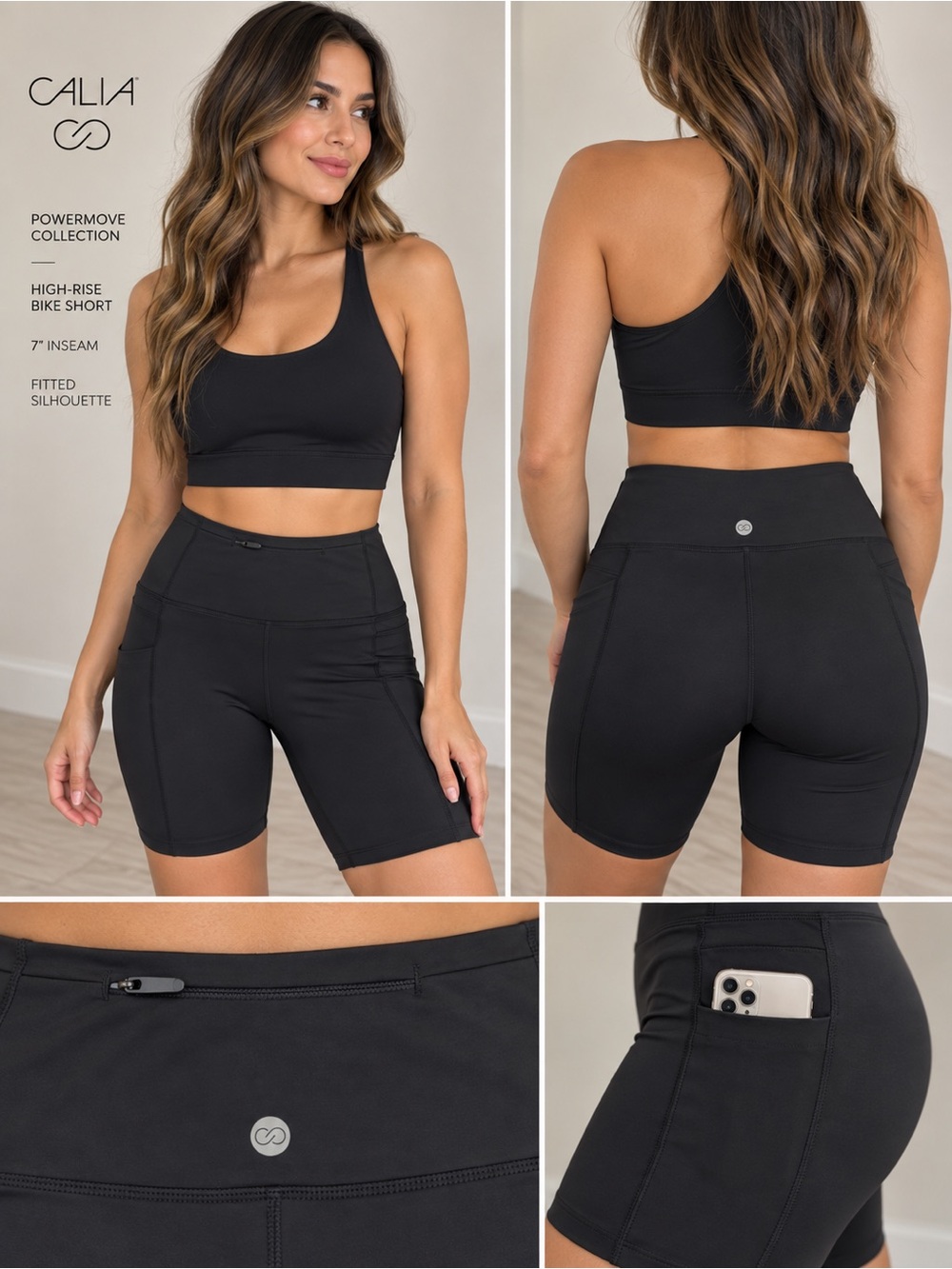 CALIA Power Move High Rise 7” Bike Shorts Black M NWT